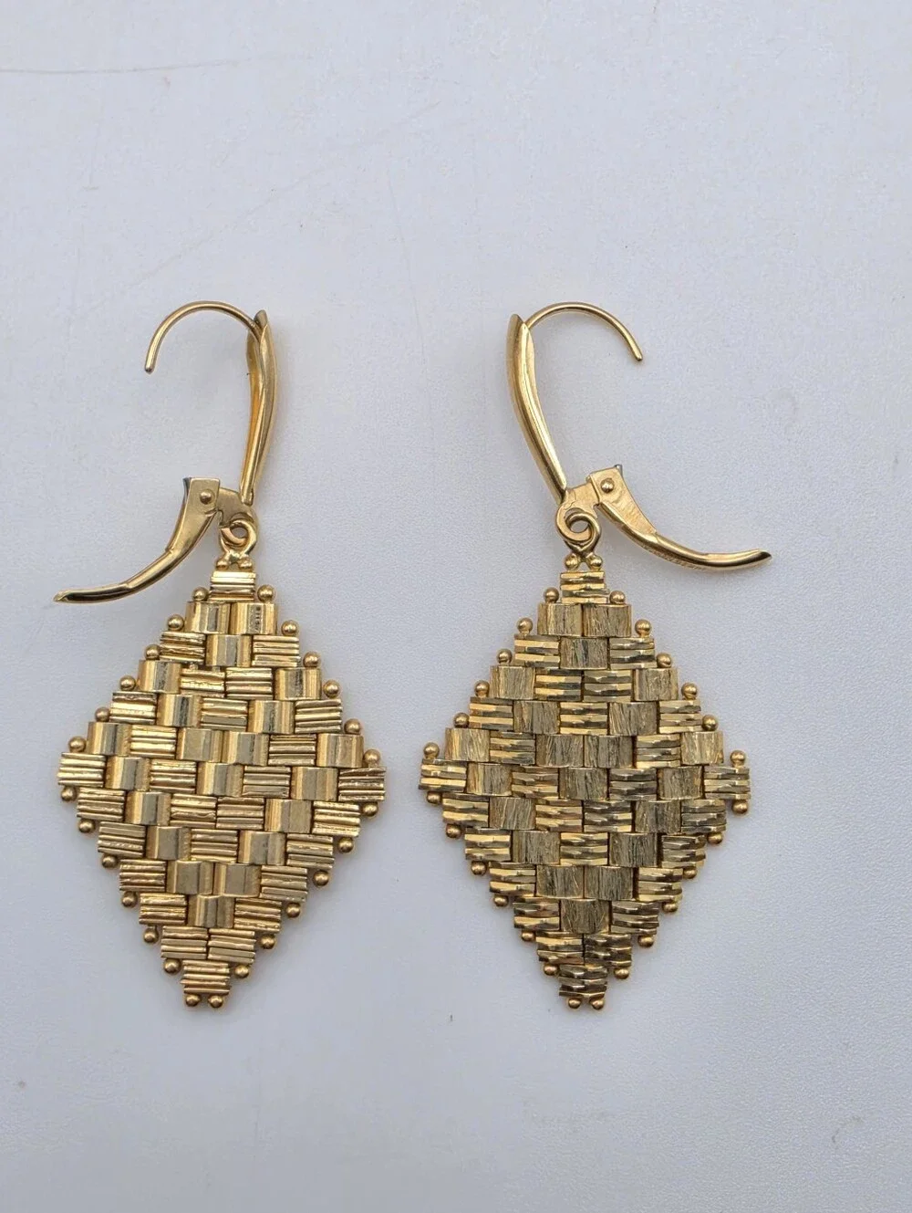 VTG 14K Yellow Gold Imperial Woven Basket Weave Diamond Drop Earrings 7.86g